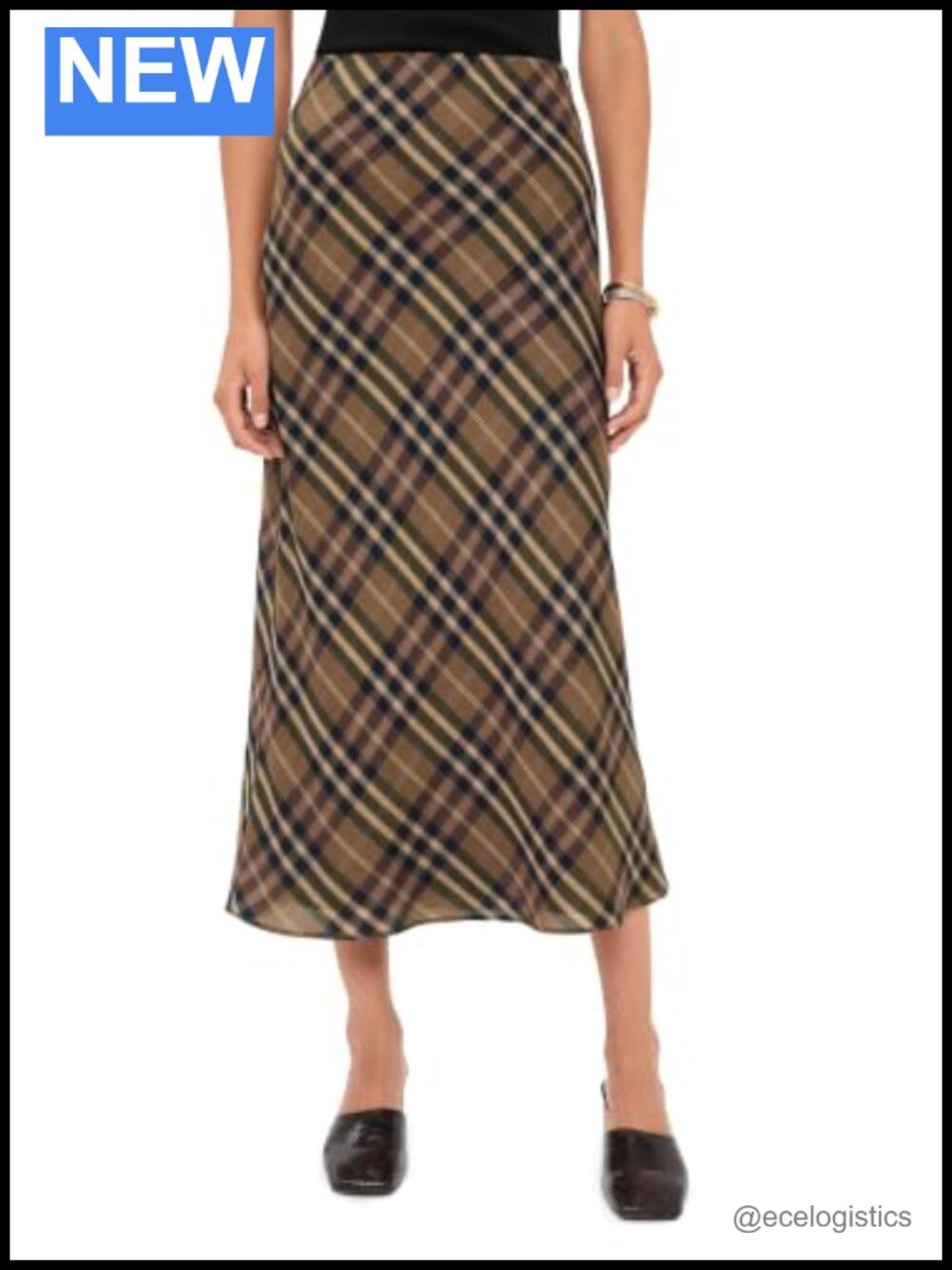 Midi Plaid Lyocell Skirt with Covered Waistband